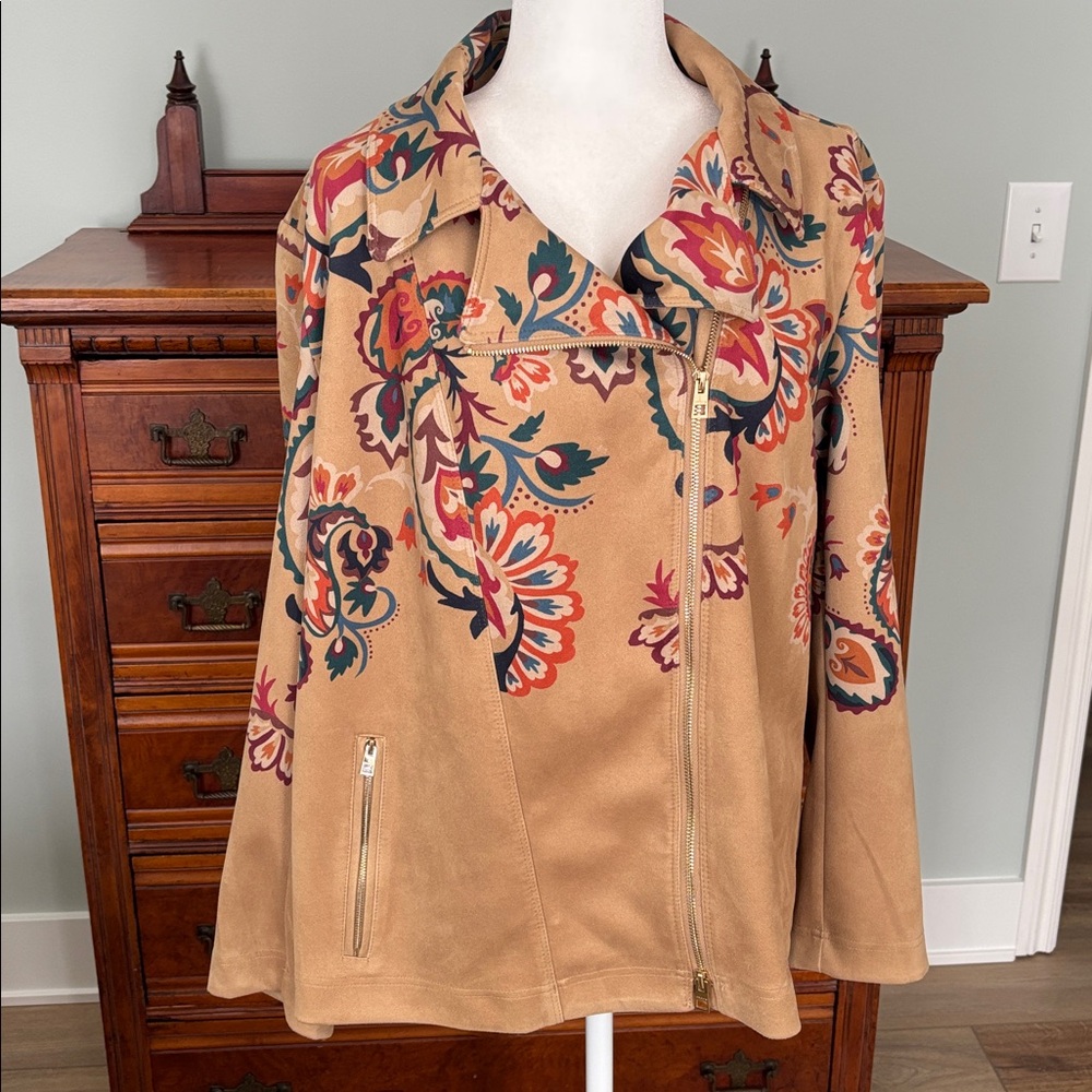 Chico’s Artisanal Faux Suede Printed Jacket SZ XXL Boho Western Desert Festival - Picture 5 of 11